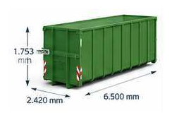 25 m³ Offener Abrollcontainer, mit Maßpfeilen